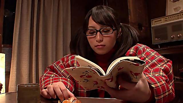 Horny Japanese brunette masturbates using her dirty imagination