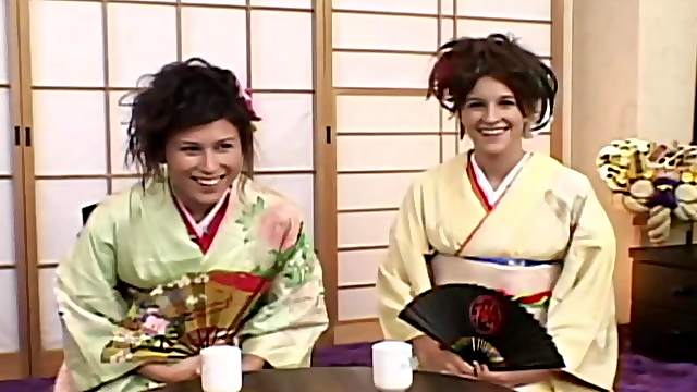 Sexy chick in kimono likes rough group sex more than anything else