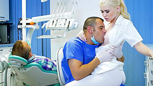 Naughty blonde nurse gets fucked in the office by the doctor