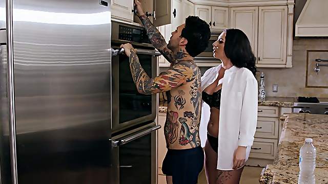 Chubby black haired wife Zanna Blue having sex in the kitchen