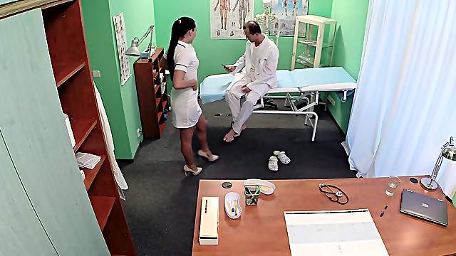 Horny nurse Vanessa strips naked and gets penetrated by the doctor