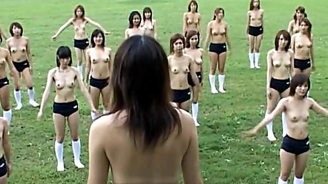 Thirty Half-Naked Asian Babes Exercising Outdoors