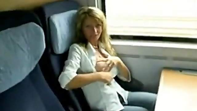 Horny blonde girlfriend has sex on the train