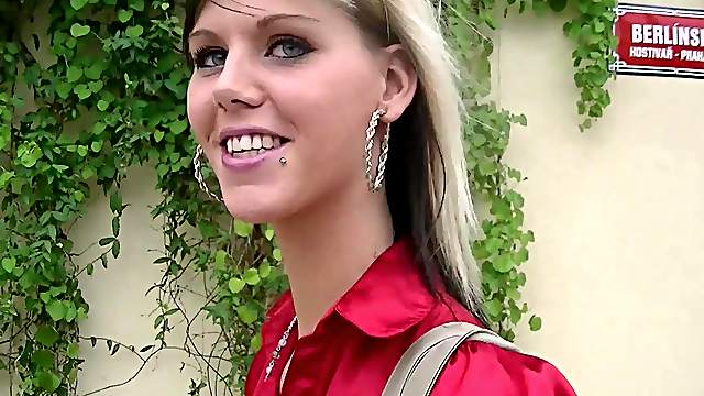 Sloppy blowjob in the nearby forest by an attractive blonde babe