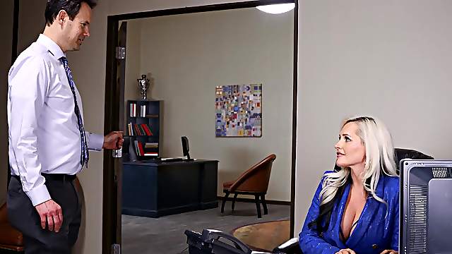 Office sex with fake tits boss lady Alena Croft in blue lingerie