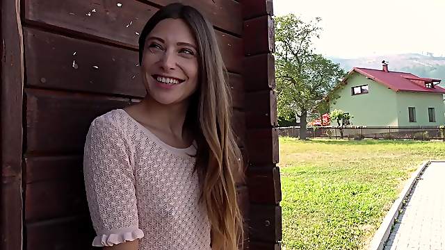 Cute amateur Talia Mint drops on her knees to blow a stranger
