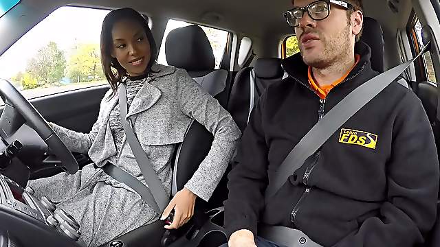 Ebony pornstars get fucked by a fake taxi driver and instructor