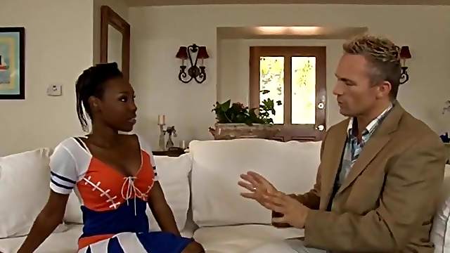 Ebony cheerleader girl fucks with coach