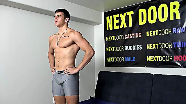 Muscular dude drops his clothes to pleasure his rock hard cock