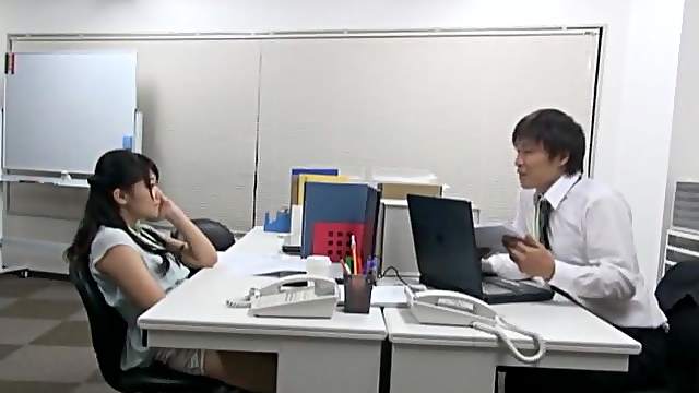 Horny office babe masturbates and gets fucked by her colleague