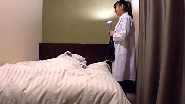 Late night fucking on the bed with a kinky Japanese doctor