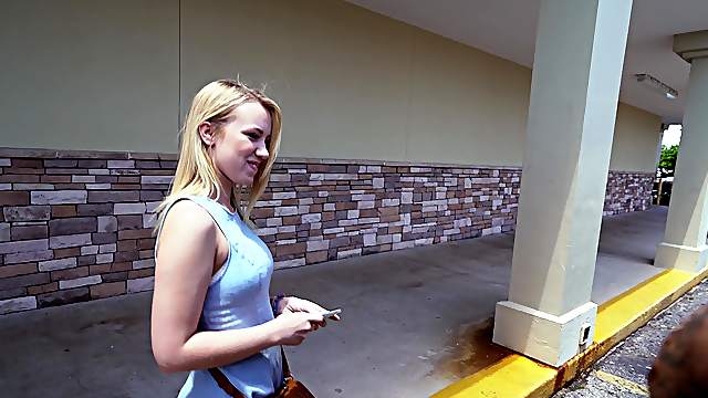 Lucky dude gets his dick sucked by adorable blondie Bailey Brooke