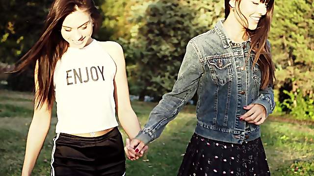 Sensual lesbian sex in outdoors between two cute best friends
