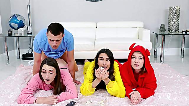 Incredible orgy between one dude, Dani Damzel and her friends