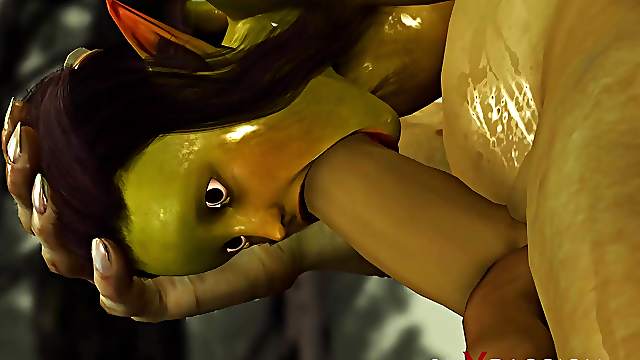 Green monster Ogre fucks hard a horny female goblin Arwen in the enchanted forest