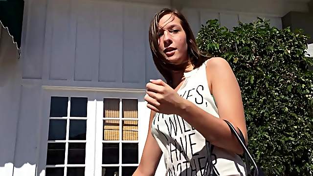 Homemade POV video of cute brunette Molly Manson giving head