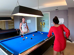 Amateur couple playing pool and having passionate sex afterwards