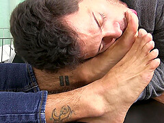 Good looking gay dude enjoys while getting a feet massage