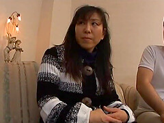 Hairy Japanese MILF gets her tits licked and pussy fucked hard