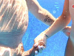 German skinny amateur milf fuck underwater in pool at mallorca POV