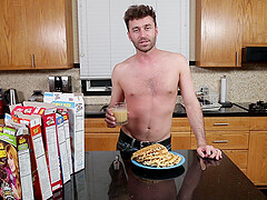 Food fetish video of a good looking dude cooking a dinner