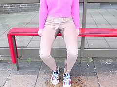 Blonde girlfriend enjoys while flashing her tits in public