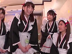 Sweet Japanese maids take turns sucking the same dick in POV
