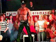 Hot stripper in police suit dancing at a sex party