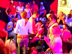 Sexy stripper gets cock blowing in CFNM orgy