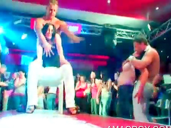 Handsome stripper gets cock sucked at CFNM orgy