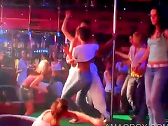Hot strippers fucking lusty babes at CFNM orgy