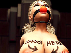 Strap-on attack! Horny lesbian blonde slut in restraints gets fucked hard