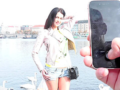 Dirty Czech teen Nikky Perry gets wild in her shortie outdoors with a horny boyfriend