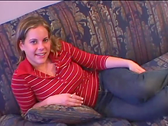 Chubby Blonde Wearing Jeans Loves Putting Things On Her Mouth