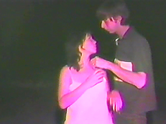 Brunette milf gives hand to her man and rides his dick in vintage clip