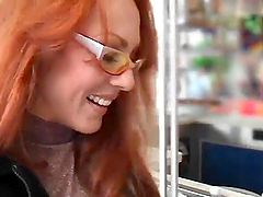 Redhead milf sucks his cum off in a blowjob