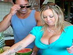 Huge tittied Brandy Talore takes rough pussy pounding in a bedroom
