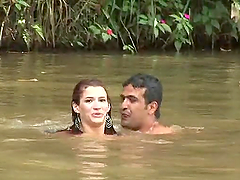 Sexy Dani Duran swims in a lake and fucks on a lawn