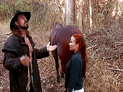 Busty redhaed chick is going to get balled on the field