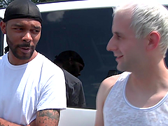 Blond fairy gives head to a black stud and welcomes his BBC in his ass