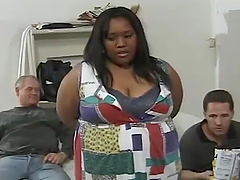 Two white dudes are fucking this huge ebony fatty