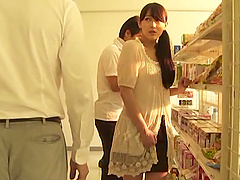Japanese cutie pleases herself with fingering in the kitchen
