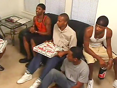 Hot black gay orgy scene with guys sucking dick lustily