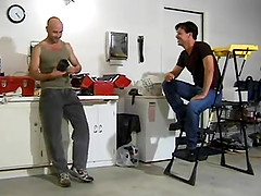Bald headed guy gives a BJ and fucks that asshole