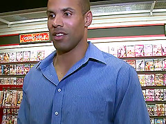Dynamic gay in shirt being given blowjob in interracial sex