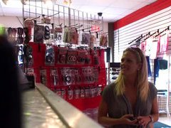 Kinky Blonde Teen Fucks a Guy in a Store's Dresser