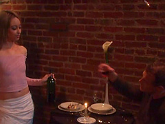 Pretty waiter Corina Taylor gets her pussy and mouth fucked deep