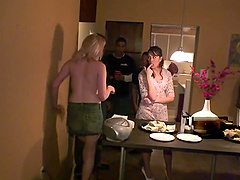 Sexy blonde in miniskirt getting pounded in at coed dorm party