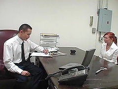 Tattooed redhead secretary knows how to relax her boss