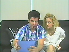Brilliant blonde in miniskirt moaning while being banged hardcore on sofa